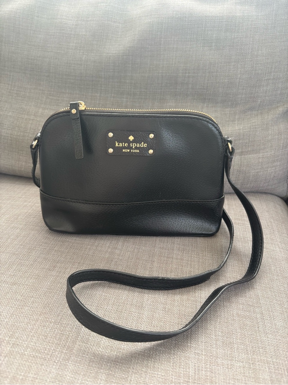 kate spade Black Pebbled Leather Crossbody with Gold Plaque